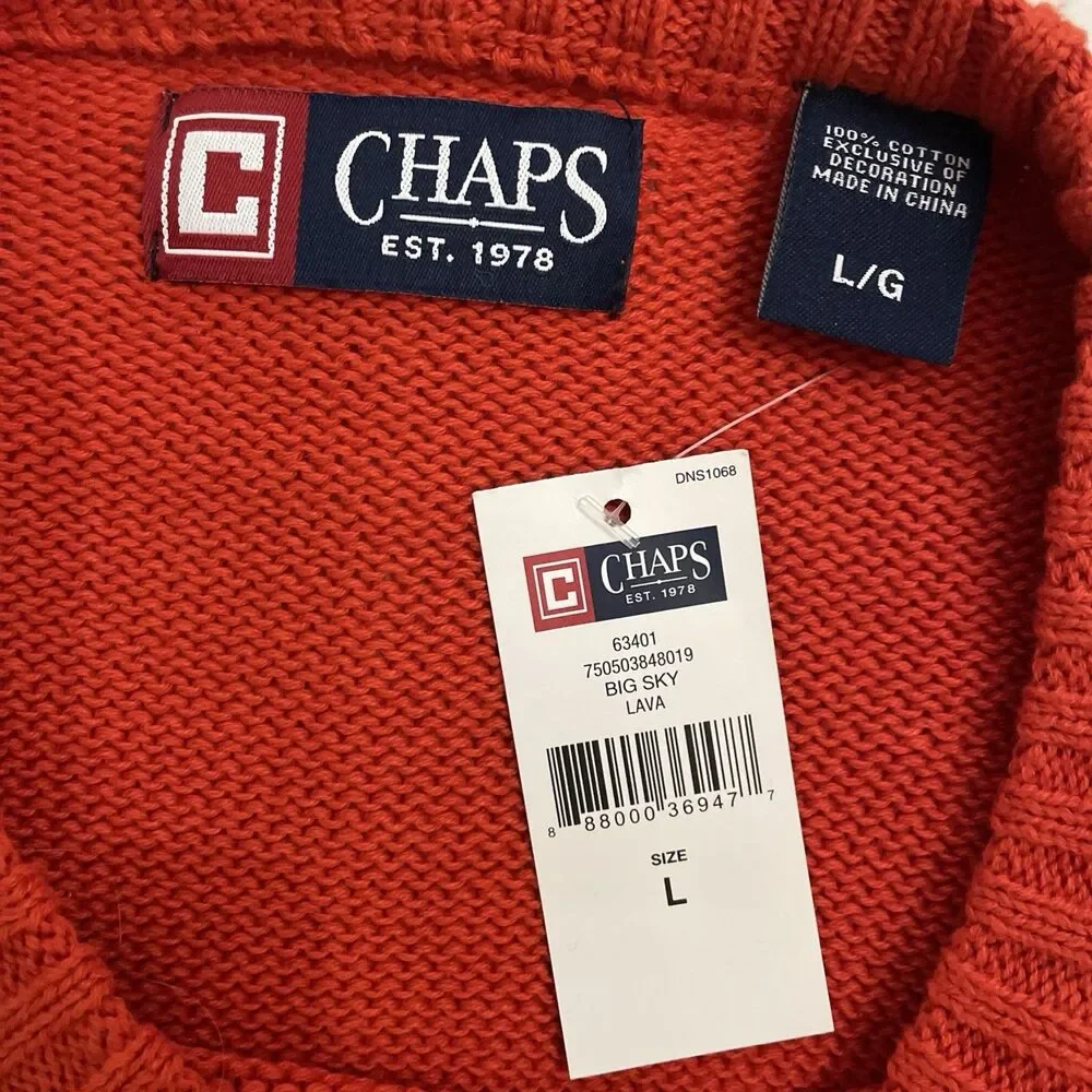 Chaps Orange Cotton Crew Neck Knit Sweater Mens Size Large  NEW